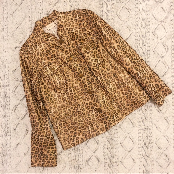 Shiny Cheetah Print Button Down Jacket - Picture 1 of 3